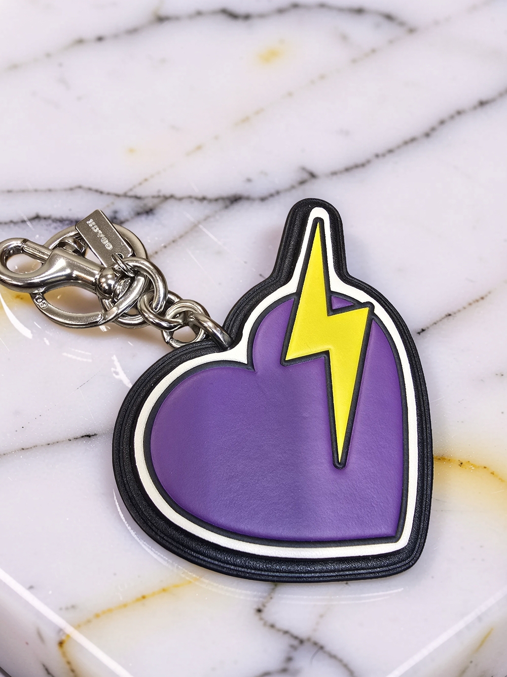 COACH Purple Leather Heart and Bolt Bag Charm / Keychain